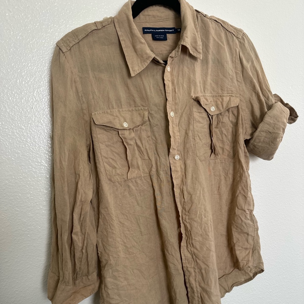 Ralph Lauren Sport 100% Linen Button Up Shirt in Tan